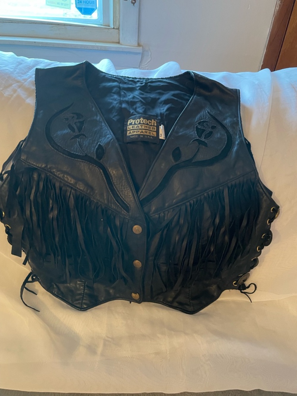 Protech Leather Black Fringe Motorcycle Vest